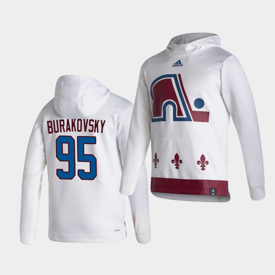 Men Colorado Avalanche #95 Burakovsky White NHL 2021 Adidas Pullover Hoodie Jersey